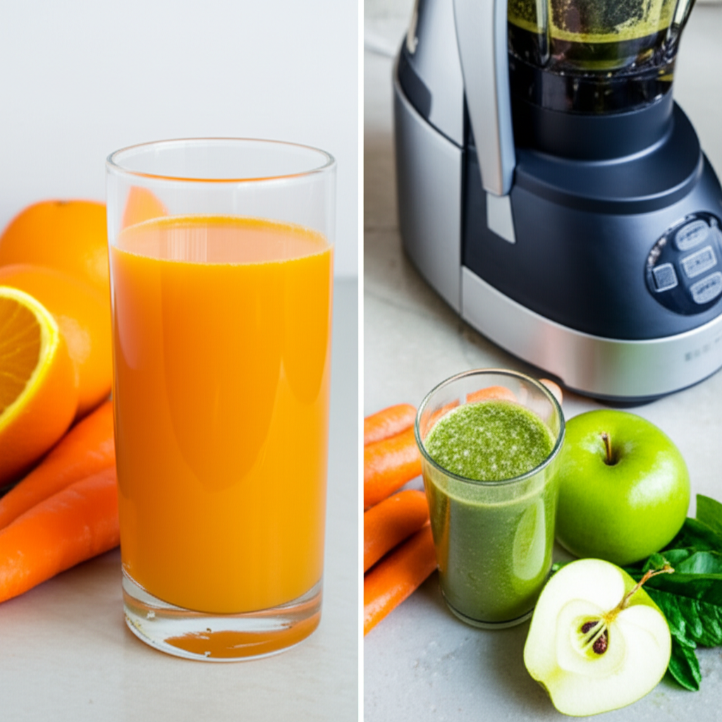 Generate a high-quality, relevant image prompt for an article about: Is a Juicer Better Than a Blend