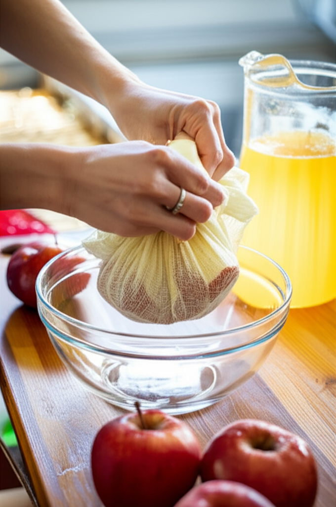 Generate a high-quality, relevant image prompt for an article about: How To Make Apple Juice Without