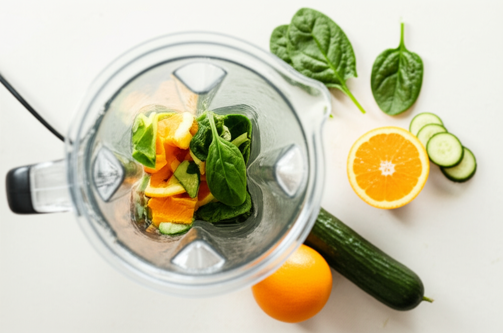 Generate a high-quality, relevant image prompt for an article about: How To Make Juice With A Blende