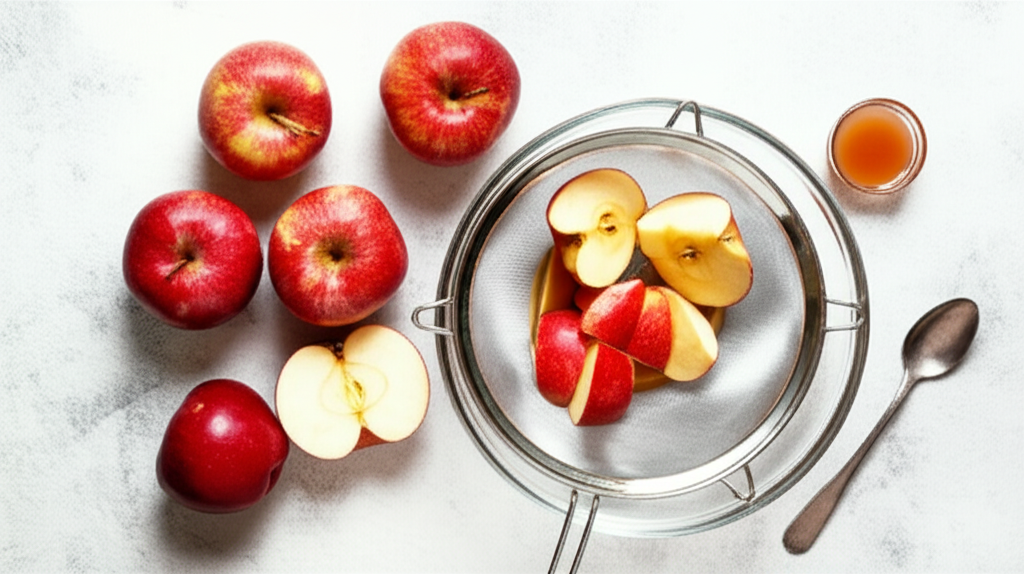 Generate a high-quality, relevant image prompt for an article about: How To Make Apple Juice Without