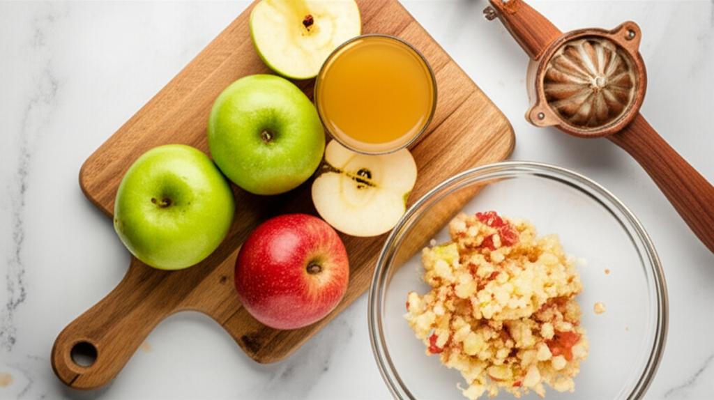 Generate a high-quality, relevant image prompt for an article about: How To Make Apple Juice Without