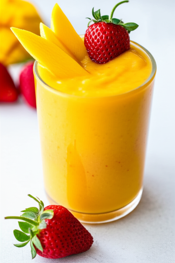 Generate a high-quality, relevant image prompt for an article about: How to Make Mango Strawberry Sm