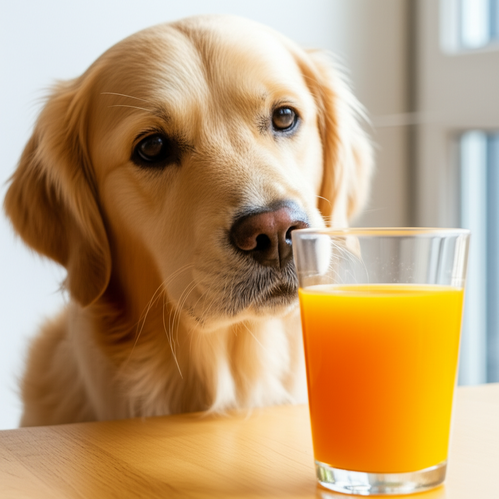 Generate a high-quality, relevant image prompt for an article about: Can Dogs Have Orange Juice? Ast