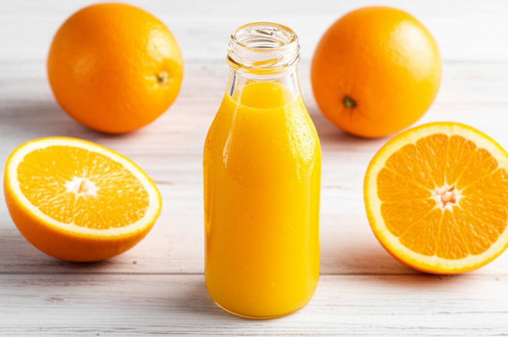 Generate a high-quality, relevant image prompt for an article about: What Is Cold Pressed Orange Jui