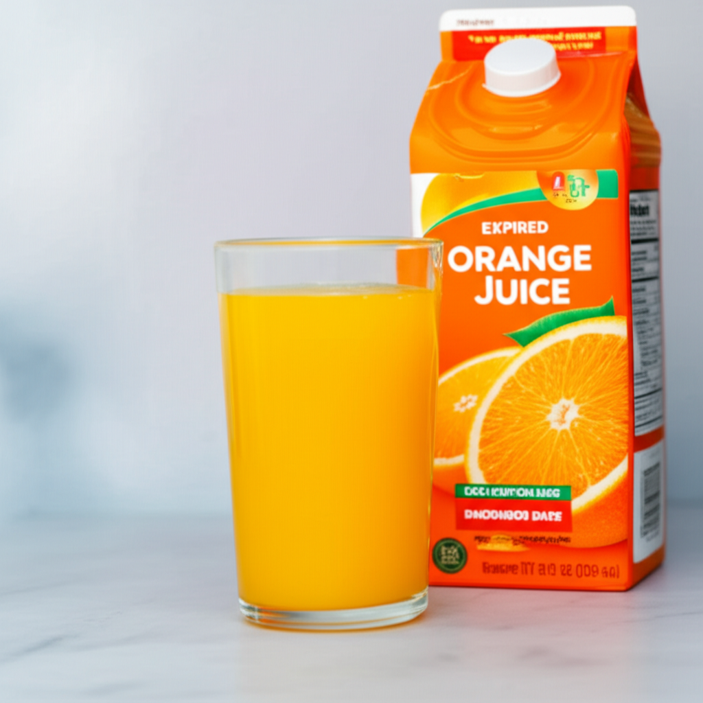 Generate a high-quality, relevant image prompt for an article about: Can Expired Orange Juice Kill Y
