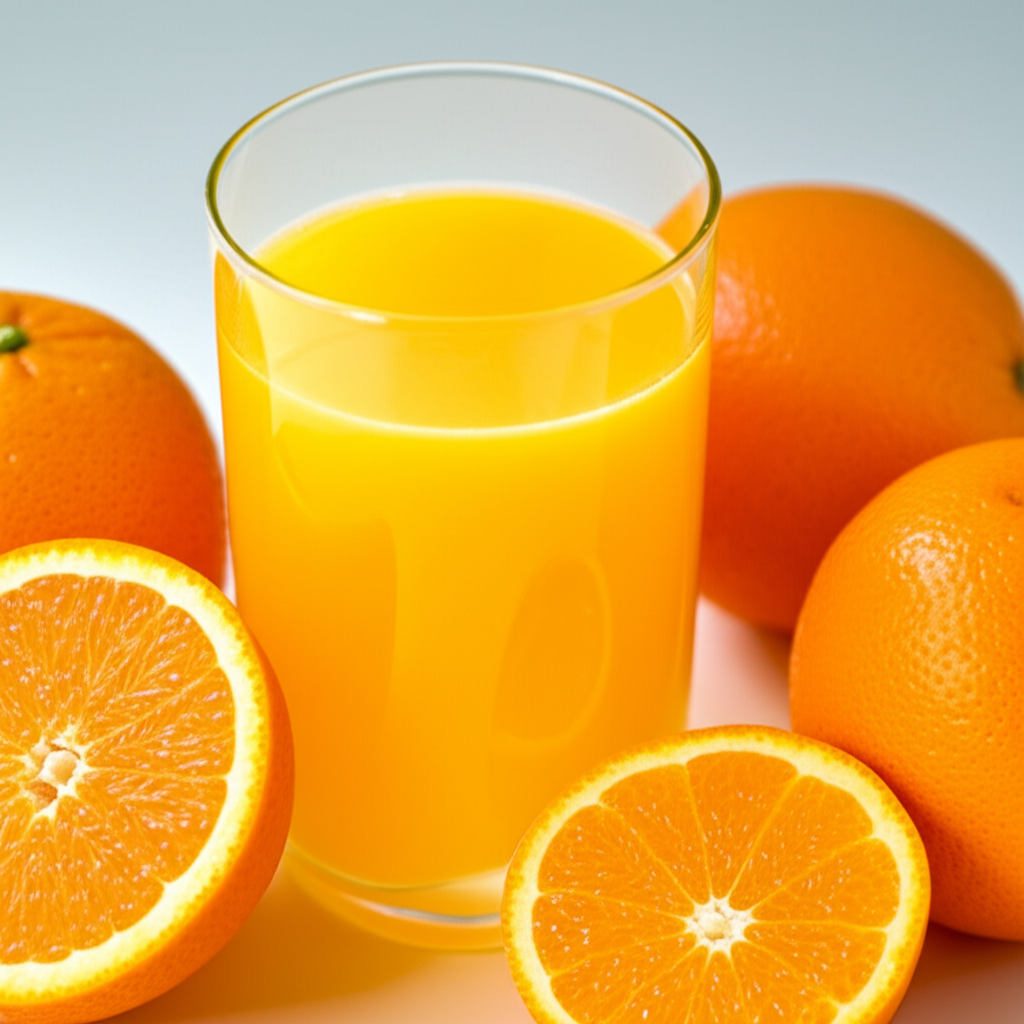 Generate a high-quality, relevant image prompt for an article about: De La Granja Orange Juice: Your
