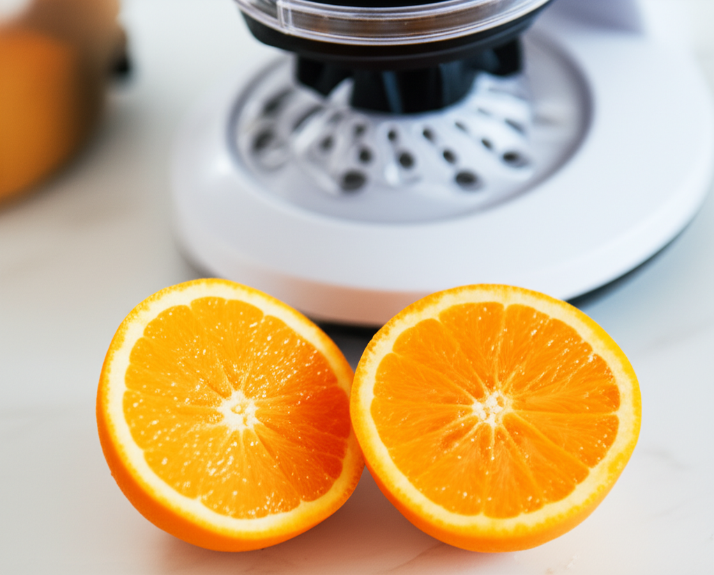 Generate a high-quality, relevant image prompt for an article about: How Do You Juice Oranges in a J