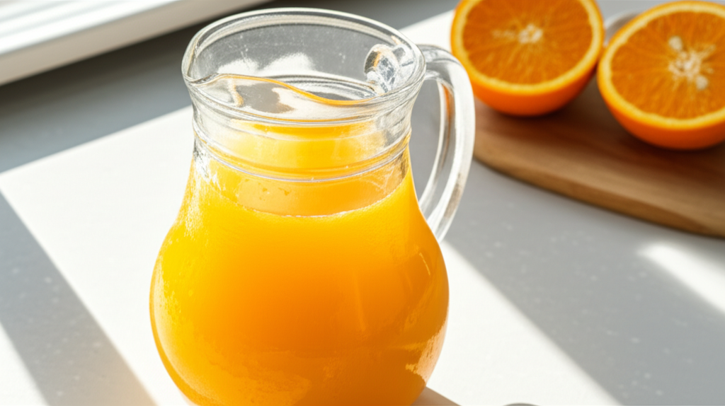 Generate a high-quality, relevant image prompt for an article about: How Long Fresh Orange Juice Las