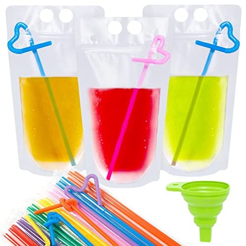 Ouddy 50 Pcs Drink Pouches, Juice Pouches with 50 Straws